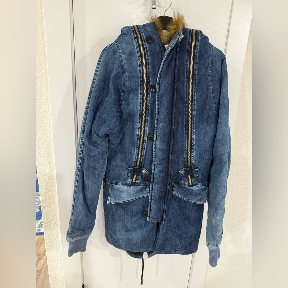 Open JNS Men's Blue Denim Jacket Parka